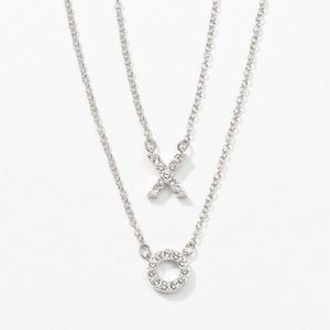 Touchstone Crystal Swarovski XO Necklace Silver Rhodium Layered Tiered NEW